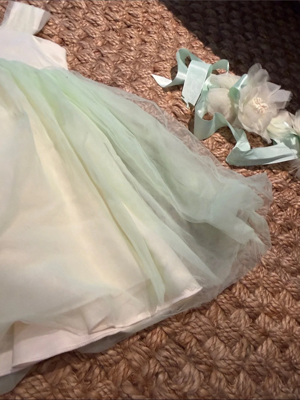 Girls Floral Tulle Costume Dress with Headband - Pale Mint & White